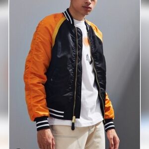 Alpha Industries X UO Black and Orange Bomber Jacket
